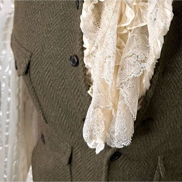 Ralph Lauren Olive Herringbone and Leather Gilet Waistcoat Vest - Picture 11 of 16